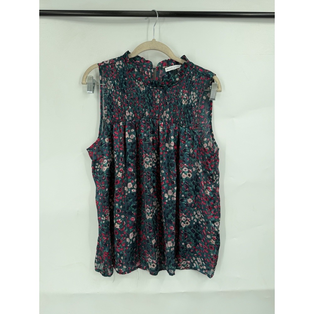 Maison D'Amelie Floral Smocked Blouse Women S Green Boho Cottage Artsy Eclectic